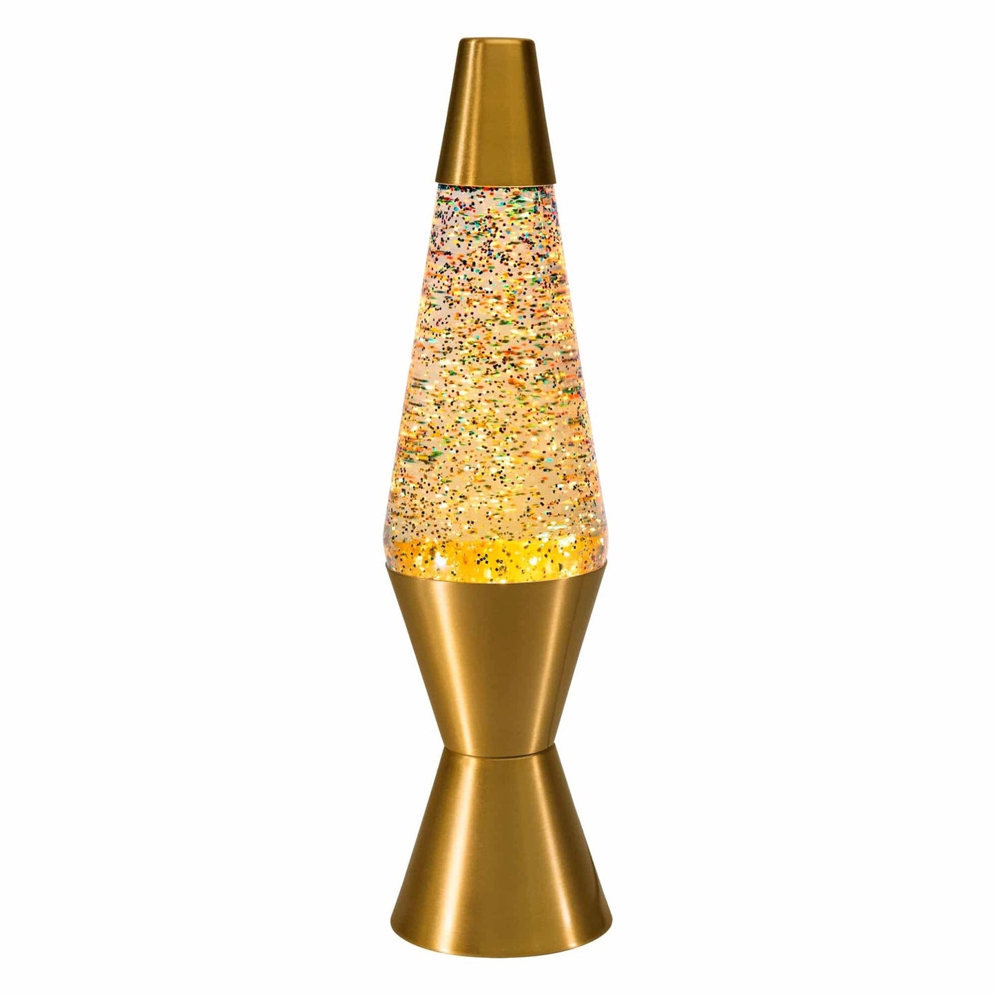 14.5″LAVALampRainbowGlitter–Clear/Gold